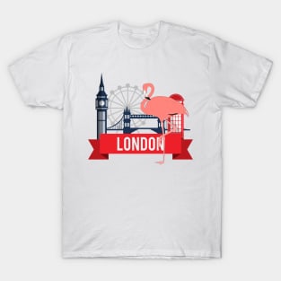 Flamingo in London England Travel Icons T-Shirt